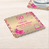 50 & Fabulous Goud Heet Roze Glitterij Hoge Hakken Kartonnen Onderzetters (Gebogen)