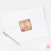 50 & Fabulous Goud Heet Roze Glitterij Hoge Hakken Vierkante Sticker (Envelop)