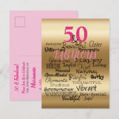 50 & Fabulous Goud Roze Zwart Verjaardag Typografi Uitnodiging Briefkaart (Voorkant / Achterkant)