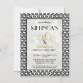 50 & Fabulous Goud Zwart Art Deco Verjaardagsfeest Kaart (Voorkant)