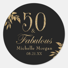 50 & Fabulous Goud Zwart Glitter Verjaardagsfeest Ronde Sticker