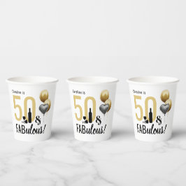 50 & Fabulous Goud & Zwart Modern Verjaardag Papieren Bekers