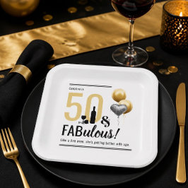 50 & Fabulous Goud & Zwart Modern Verjaardag Papieren Bordje