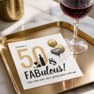 50 & Fabulous Goud & Zwart Moderne Verjaardag Servet