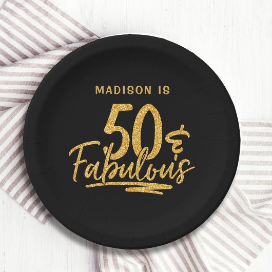 50 & Fabulous Gouden Glitter 50e Verjaardag Naam Papieren Bordje