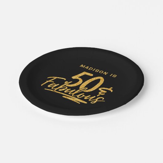 50 & Fabulous Gouden Glitter 50e Verjaardag Naam Papieren Bordje (Gekanteld)