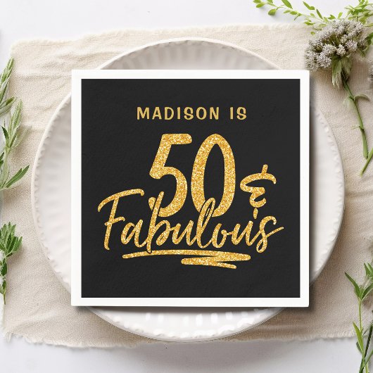 50 & Fabulous Gouden Glitter 50e Verjaardag Naam Servet