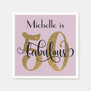 50 & Fabulous Gouden Glitter Verjaardag Mauve Roze Servet