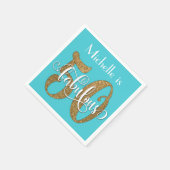 50 & Fabulous Gouden Glitter Verjaardag Turquoise Servet (Hoek)