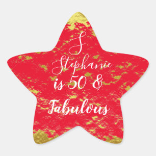 50 & Fabulous Gouden Rode Glitter Monogram Initial Ster Sticker