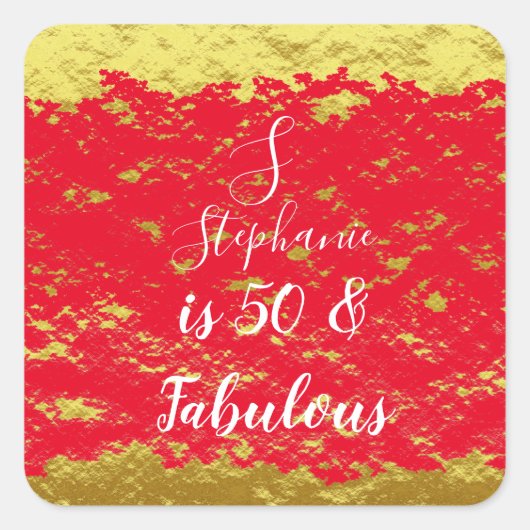 50 & Fabulous Gouden Rode Glitter Monogram Initial Vierkante Sticker (Voorkant)