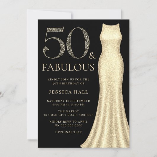 50 & Fabulous Gouden Sparkle Dress 50ste Verjaarda Kaart (Voorkant)