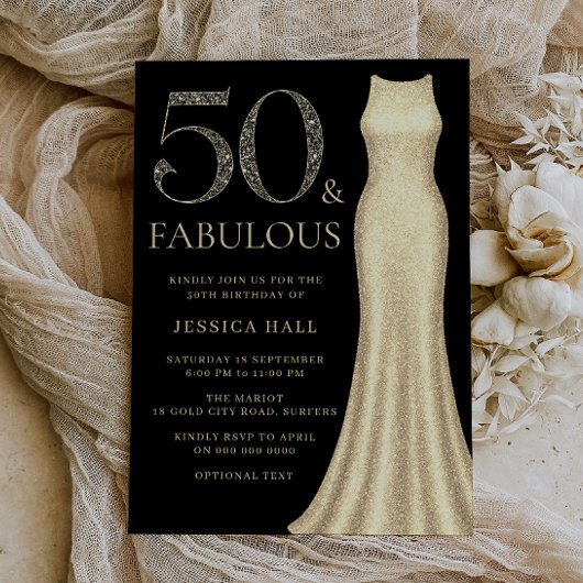 50 & Fabulous Gouden Sparkle Dress 50ste Verjaarda Kaart