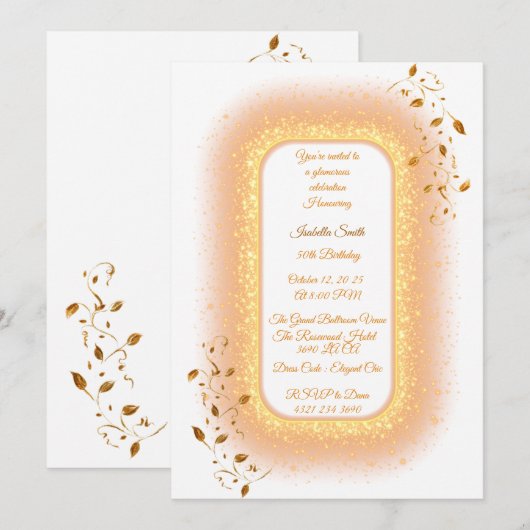 50&Fabulous Gouden Verjaardag Uitnodiging (Voorkant / Achterkant)