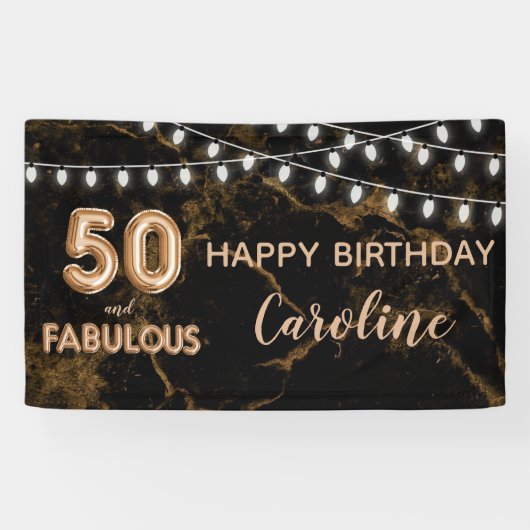 50 & Fabulous Gouden Zwarte Ballonlichten Verjaard Spandoek (Horizontaal)