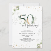 50 & Fabulous Green Gold Botanical Birthday Kaart (Voorkant)