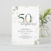 50 & Fabulous Green Gold Botanical Birthday Kaart (Staand voorkant)