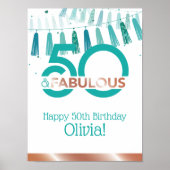 50 Fabulous Happy Birthday Blauwgroen Roos Gold Pa Poster (Voorkant)