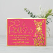 50 & Fabulous! Heet Roze 50ste Verjaardagsfeestje Folie Uitnodiging (Staand Voorkant)