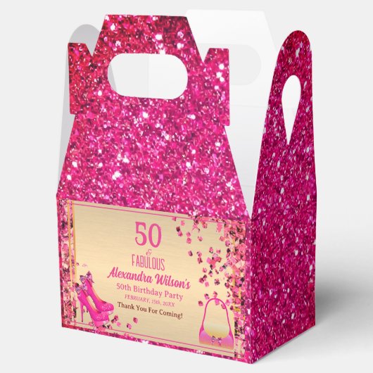 50& Fabulous Hoge Hakken Goud Hot Pink Glitter Gla Bedankdoosjes (Geopend)