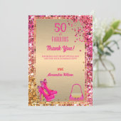 50& Fabulous Hoge Hakken Goud Hot Pink Glitter Gla Bedankkaart (Staand voorkant)