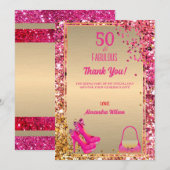 50& Fabulous Hoge Hakken Goud Hot Pink Glitter Gla Bedankkaart (Voorkant / Achterkant)
