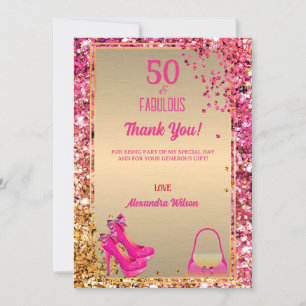 50& Fabulous Hoge Hakken Goud Hot Pink Glitter Gla Bedankkaart