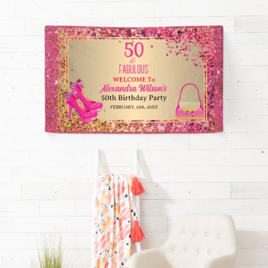 50& Fabulous Hoge Hakken Goud Hot Pink Glitter Gla Spandoek