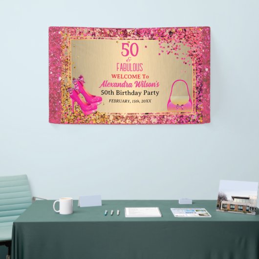 50& Fabulous Hoge Hakken Goud Hot Pink Glitter Gla Spandoek (Beurs)