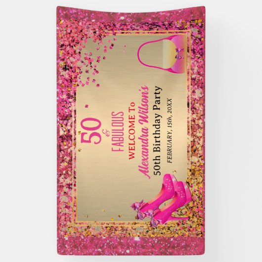 50& Fabulous Hoge Hakken Goud Hot Pink Glitter Gla Spandoek (Verticaal)