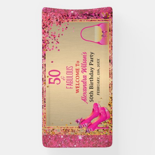 50& Fabulous Hoge Hakken Goud Hot Pink Glitter Gla Spandoek (Verticaal)