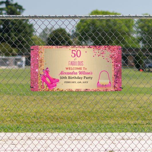 50& Fabulous Hoge Hakken Goud Hot Pink Glitter Gla Spandoek (Insitu)