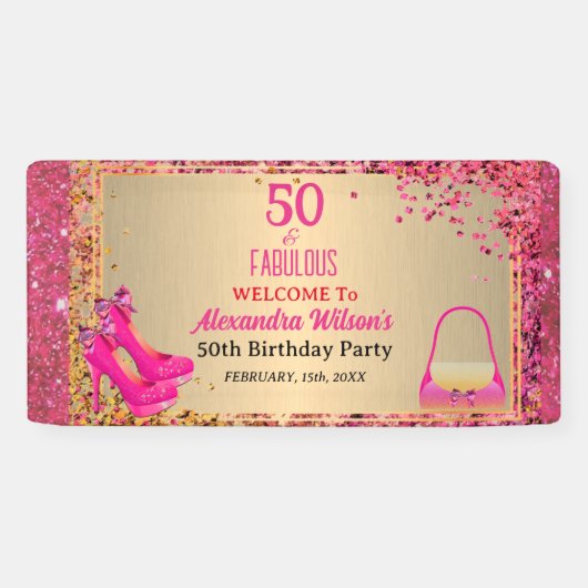 50& Fabulous Hoge Hakken Goud Hot Pink Glitter Gla Spandoek (Horizontaal)