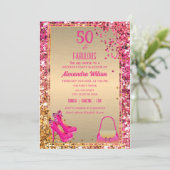 50 & Fabulous Hoge Hakken Gouden Roze Glittery Gla Kaart (Staand voorkant)
