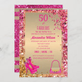 50 & Fabulous Hoge Hakken Gouden Roze Glittery Gla Kaart (Voorkant / Achterkant)