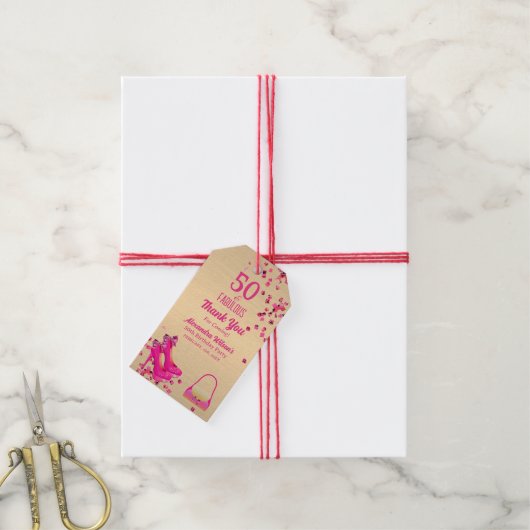 50& Fabulous Hoge Hakken Gouden Roze Glittery Glam Cadeaulabel (Met Touw)