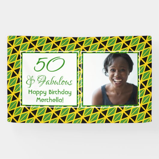 50 & Fabulous JAMAICA FLAG Custom Photo Verjaardag Spandoek (Horizontaal)
