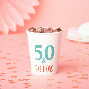 50 & Fabulous koraal en mintgroene retro papieren Bekers