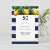50 Fabulous Lemon Navy White Stripe Marble Kaart (Staand voorkant)