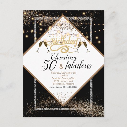 50 & Fabulous LIghts Birthday Party Invitation Briefkaart (Voorkant)