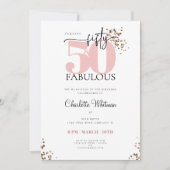 "50 & Fabulous" Minimale Roze en Zwarte Glitter Kaart (Voorkant)