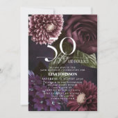 50 & Fabulous Modern Dark Moody Bourgondië Floral Kaart (Voorkant)