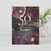 50 & Fabulous Modern Dark Moody Bourgondië Floral Kaart (Staand voorkant)
