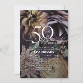 50 & Fabulous Modern Dark Moody Paarse Bloemen Kaart (Voorkant)
