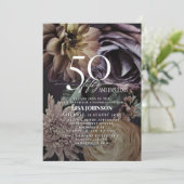 50 & Fabulous Modern Dark Moody Paarse Bloemen Kaart (Staand voorkant)