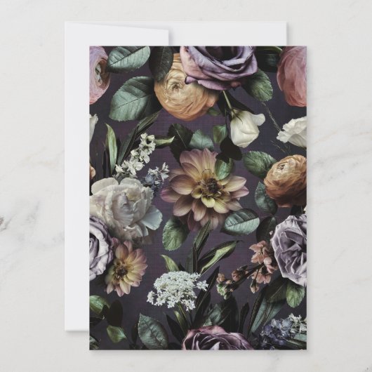 50 & Fabulous Modern Dark Moody Paarse Bloemen Kaart (Achterkant)