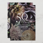 50 & Fabulous Modern Dark Moody Paarse Bloemen Kaart (Voorkant / Achterkant)