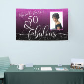 50 Fabulous Modern Pink Glitter Birthday Foto Spandoek (Beurs)