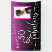 50 Fabulous Modern Pink Glitter Birthday Foto Spandoek (Verticaal)