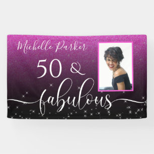 50 Fabulous Modern Pink Glitter Birthday Photo Ban Spandoek